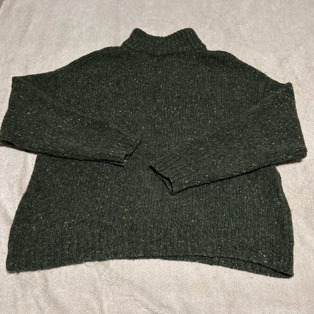 Aran Sweater Market Quarter Zip Mens XXL Green Donegal Tweed Wool Made N Ireland - Picture 3 of 10